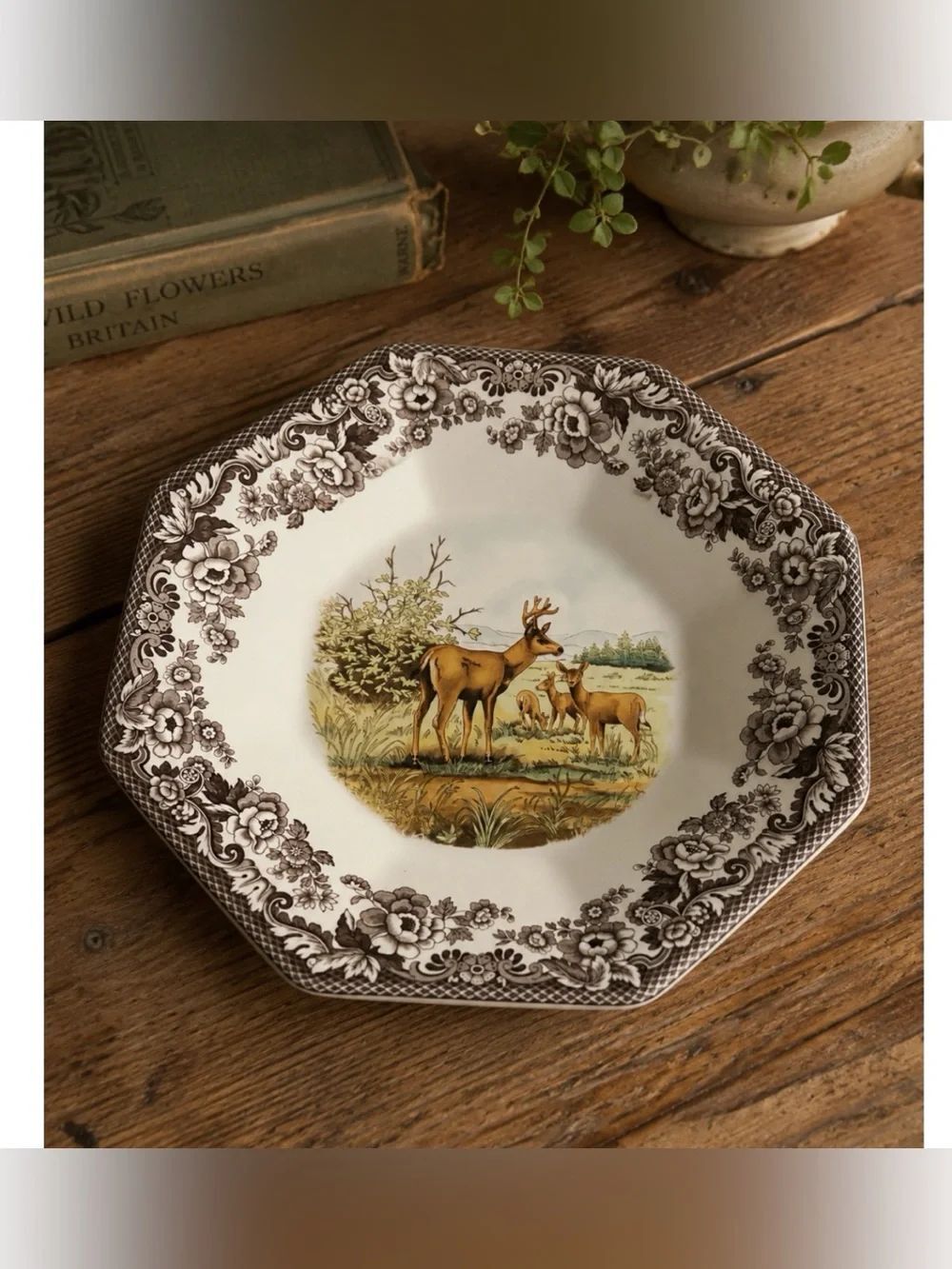 Spode Octagonal Deer Serving Bowl Platter 14” ~ NEW